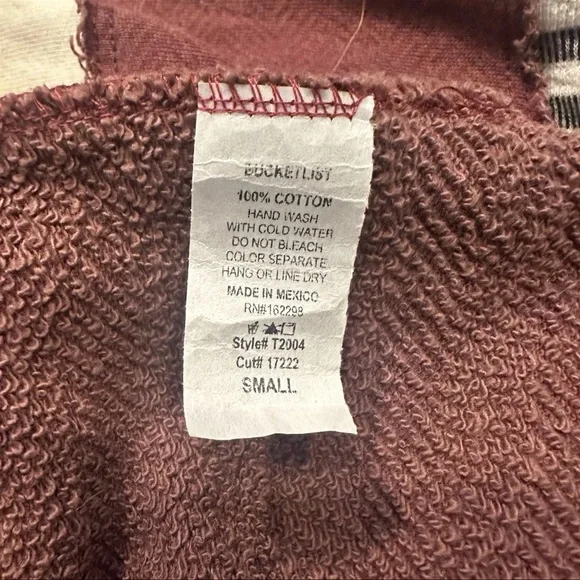 Boutique Women's S Burgundy Cream Sweatshirt Oversized Pullover Terry Cloth - Picture 9 of 9